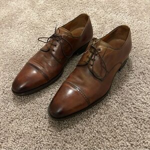 Magnanni Brown Burnished Cap Toe Lace Up Dress Shoes Size 12 13147 Made In Spain